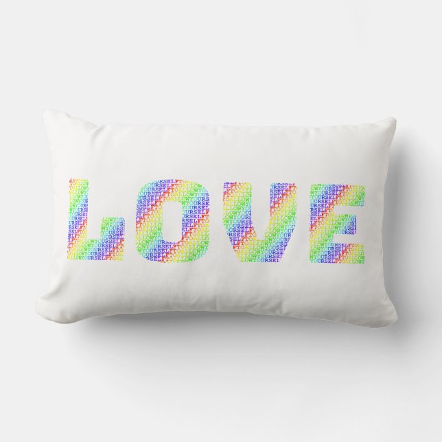 LOVE & HEAL: Dual-Sided Rainbow Affirmation Throw  Lendenkissen (Vorderseite)