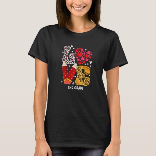 LOVE Heart 2nd Grade Teacher Leopard Valentines Da T-Shirt (Vorderseite)