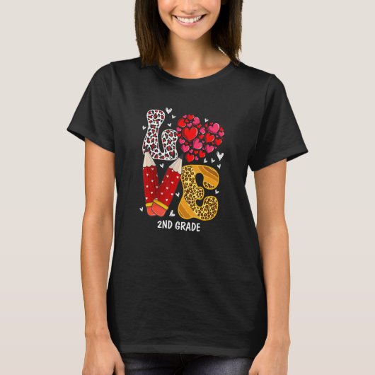 LOVE Heart 2nd Grade Teacher Leopard Valentines Da T-Shirt (Vorderseite)