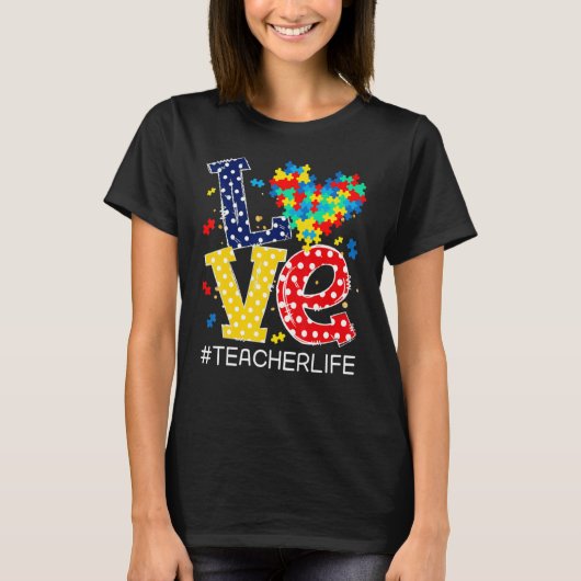 Love Heart Autism Awareness Month Puzzle Piece Tea T-Shirt (Vorderseite)