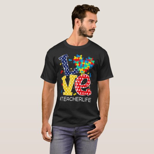 Love Heart Autism Awareness Month Puzzle Piece Tea T-Shirt (Vorne ganz)