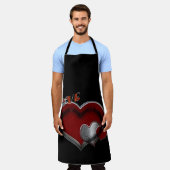 Love Heart Black Kitchen Cooking Mess Free Large Schürze (Getragen)