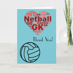 Love Heart Design Netball Thank You Dankeskarte