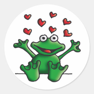 love heart frog runder aufkleber