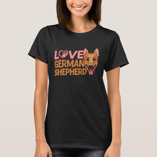 Love Heart Paw German Shepherd Dog K9 T-Shirt (Vorderseite)