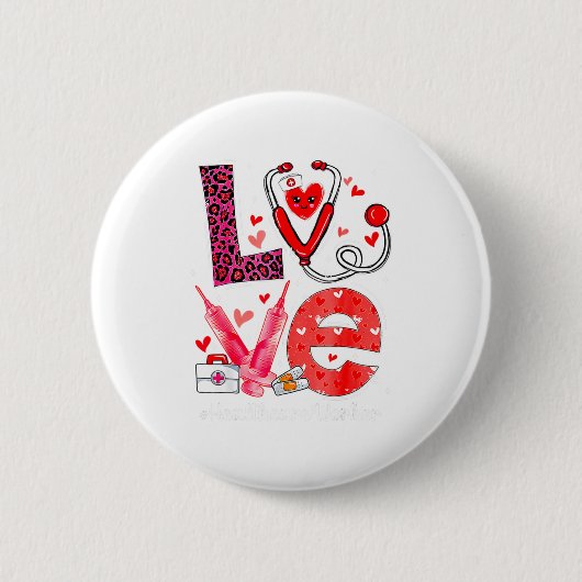 Love Heart Stethoscope Healthcare Worker Funny Val Button (Vorderseite)