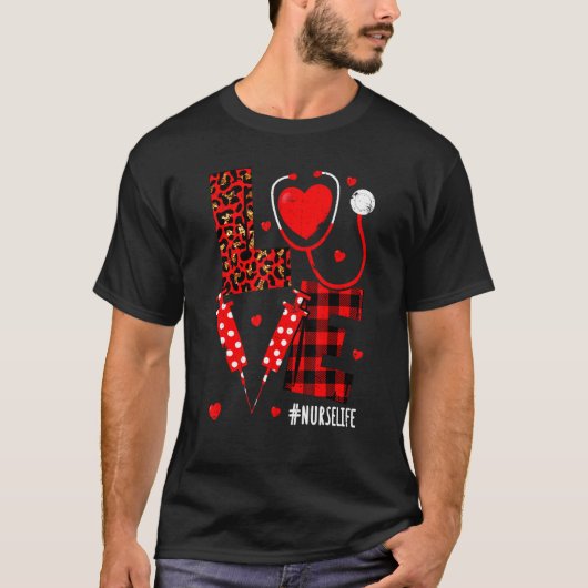 Love Heart Stethoscope Nurse Life Leopard Valentin T-Shirt (Vorderseite)
