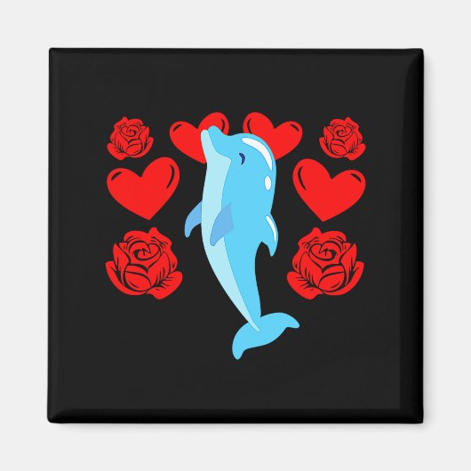 Love Heart Valentines Day Roses Dolphin Boys Kids Magnet (Vorne)