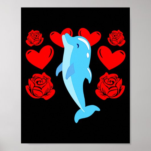 Love Heart Valentines Day Roses Dolphin Boys Kids  Poster (Vorne)