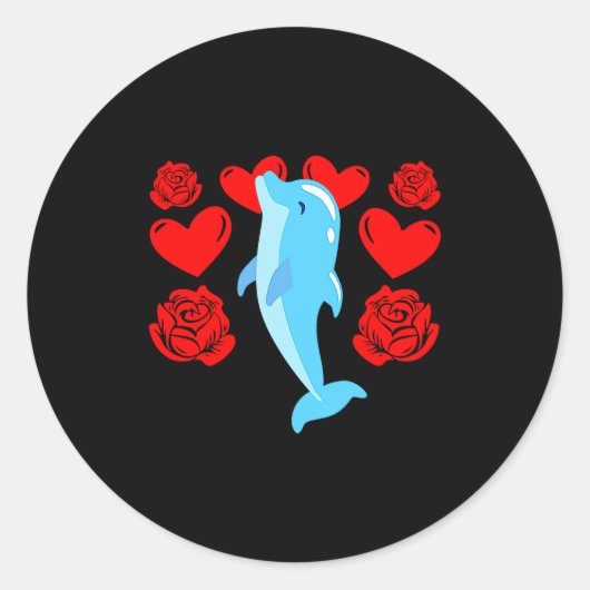 Love Heart Valentines Day Roses Dolphin Boys Kids  Runder Aufkleber (Vorderseite)