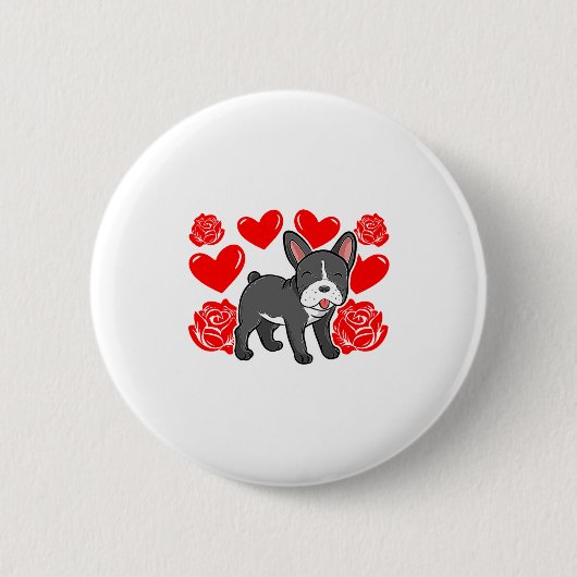 Love Heart Valentines Day Roses French Bulldog Bo Button (Vorderseite)