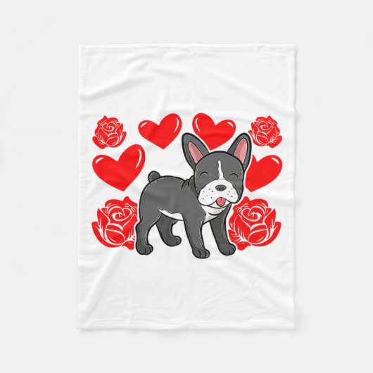 Love Heart Valentines Day Roses French Bulldog Bo Fleecedecke (Vorderseite)