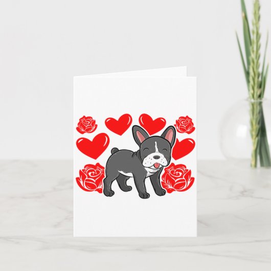 Love Heart Valentines Day Roses French Bulldog Bo Karte (Vorderseite)