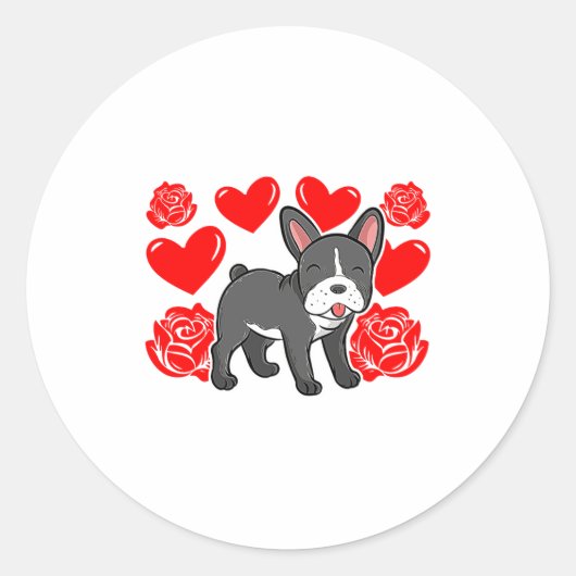 Love Heart Valentines Day Roses French Bulldog Bo  Runder Aufkleber (Vorderseite)