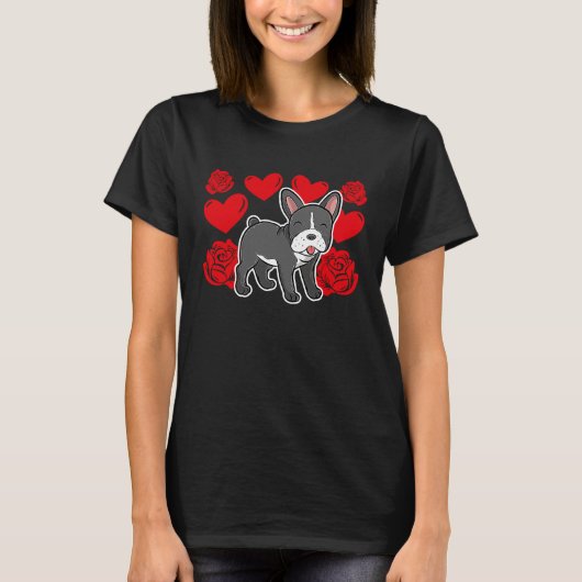 Love Heart Valentine's Day Roses French Bulldog Bo T-Shirt (Vorderseite)