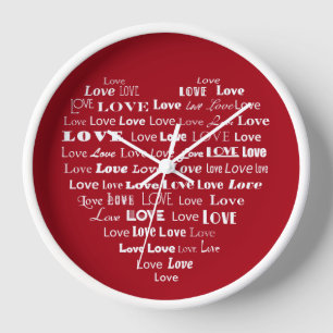 Love Heart Word Cloud - White on Dark Red Uhr
