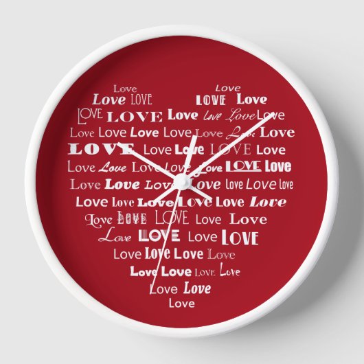 Love Heart Word Cloud - White on Dark Red Uhr (Vorderseite)