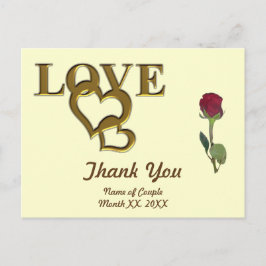 Love Hearts and Red Rose Thank You Postcard Postkarte