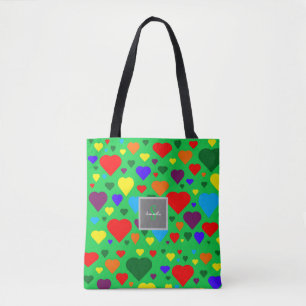 Love Hearts auf Grün Tasche