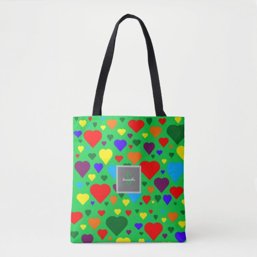 Love Hearts auf Grün Tasche (Vorderseite)