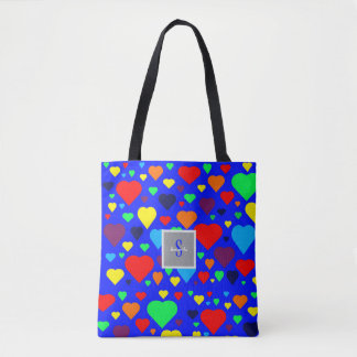 Love hearts on Blue Tote bag Tasche