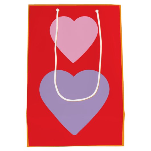 Love Hearts on Bright Red Classical Unique Simple Mittlere Geschenktüte (Rückseite)