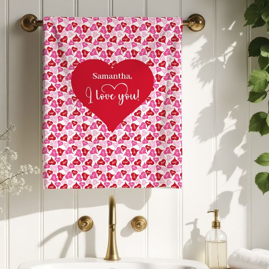 Love Hearts Personalized Valentine Gift Bath Towel Badhandtuch Set