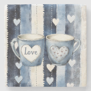 Love Hearts Tassen Blue Jean Denim Steinuntersetzer