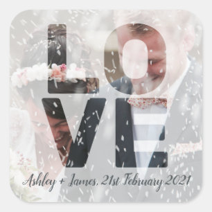 LOVE Hochzeitsthema Durchsichtiger Overlay Foto Quadratischer Aufkleber