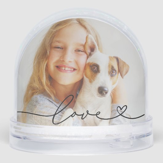 Love in Black Script with Heart Custom Photo Schneekugeln (Rückseite)