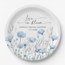 Love In Bloom Blue Bridal Shower Paper Plates