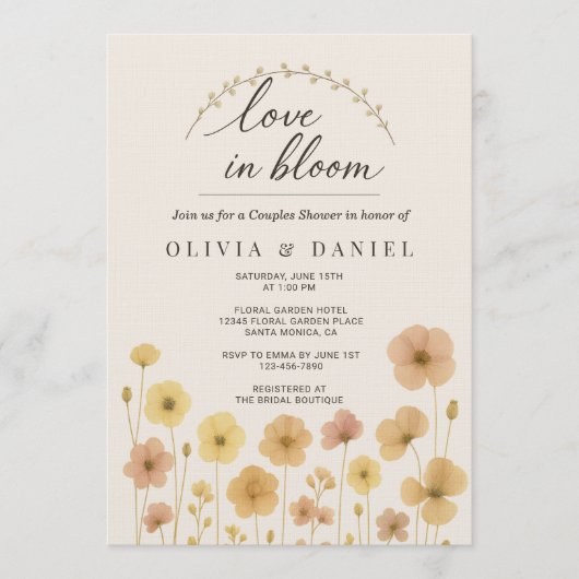 Love In Bloom Boho Couples Shower Einladung (Vorderseite)