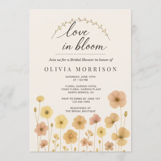 Love In Bloom Boho QR Code Bridal Shower Einladung (Vorderseite)