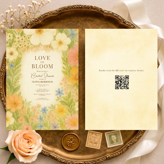 Love in Bloom Botanical QR Code Bridal Shower Einladung