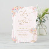 Love in Bloom Bow Champagne Bridal Shower Einladung (Stehend Vorderseite)