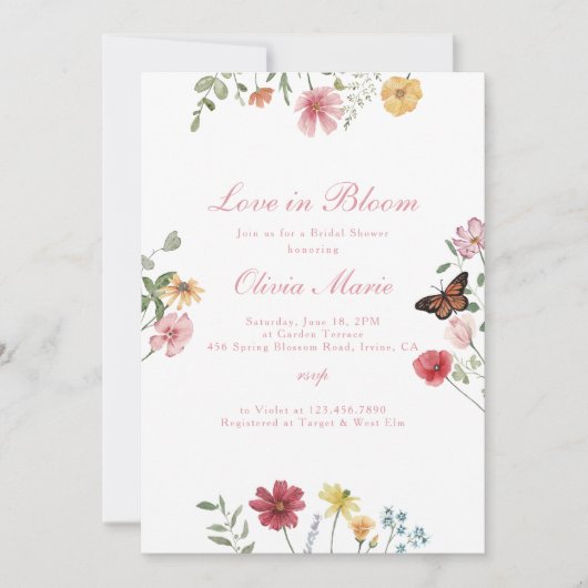 Love in Bloom Bridal Shower Einladung (Vorderseite)