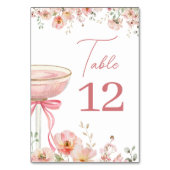 Love in Bloom Champagne Pink Bow Bridal Shower Tischnummer (Vorderseite)