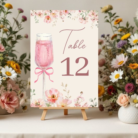 Love in Bloom Champagne Pink Bow Bridal Shower Tischnummer