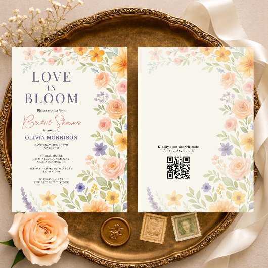 Love In Bloom Floral QR Code Bridal Shower Einladung