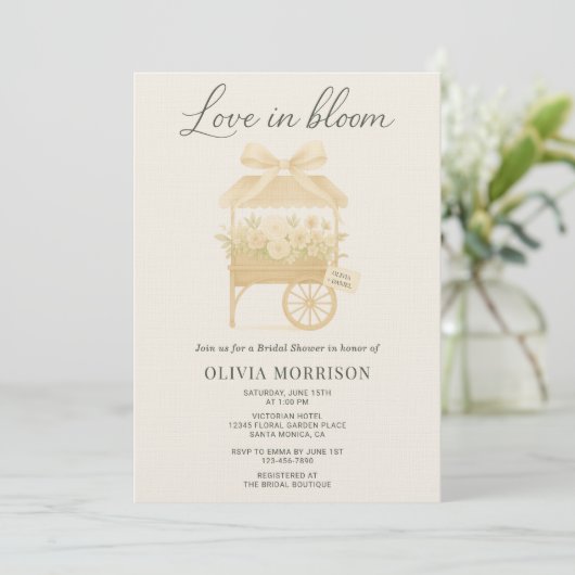 Love in Bloom Flower Market Bow Bridal Shower Einladung (Stehend Vorderseite)