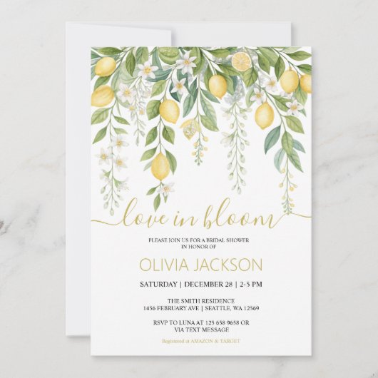 Love in Bloom | Lemon Blossom Bridal Shower Einladung (Vorderseite)