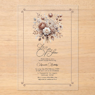 Love in Bloom Mocha Mousse Florale Brautparty Acryleinladungen