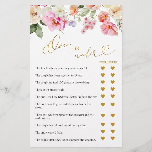 Love In Bloom Over or Under Games Card (Vorderseite)