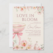 Love in Bloom QR Code Champagne Bow Bridal Shower Einladung (Vorderseite)