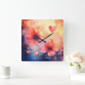 Love in Bloom – Romantic Square Floral Wall Clock Quadratische Wanduhr (Zuhause)