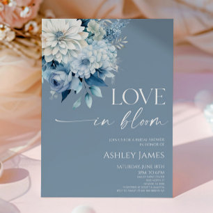 Love In Bloom Staubblau Florale Hochzeitsdusche Einladung