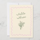 Love in Bloom Whimsical Handwritten Table 3 Card Einladung (Vorderseite)