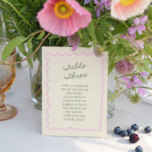 Love in Bloom Whimsical Handwritten Table 3 Card Einladung