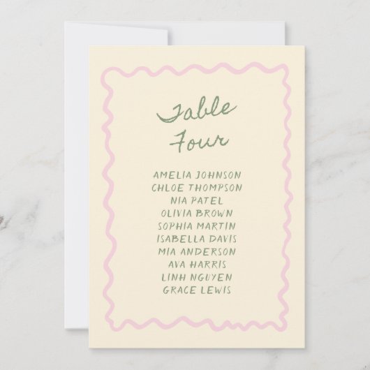 Love in Bloom Whimsical Handwritten Table 4 Card Einladung (Vorderseite)