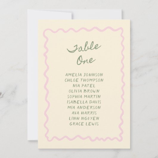 Love in Bloom Whimsical Handwritten Table One Card Einladung (Vorderseite)